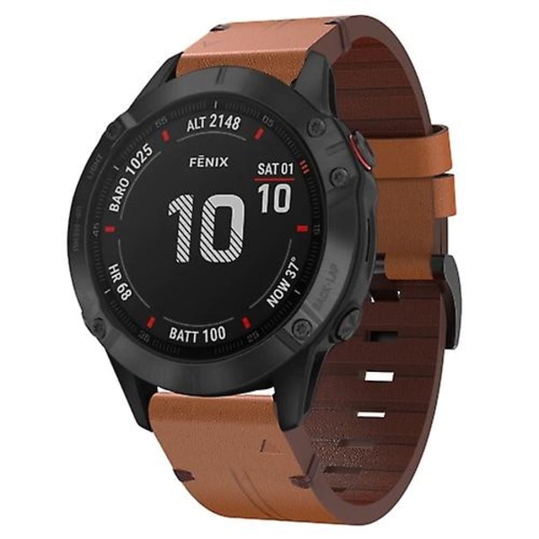 For Garmin Fenix 6 Pro Gps 22mm Læder Stål Spænde Urrem YKC Brown