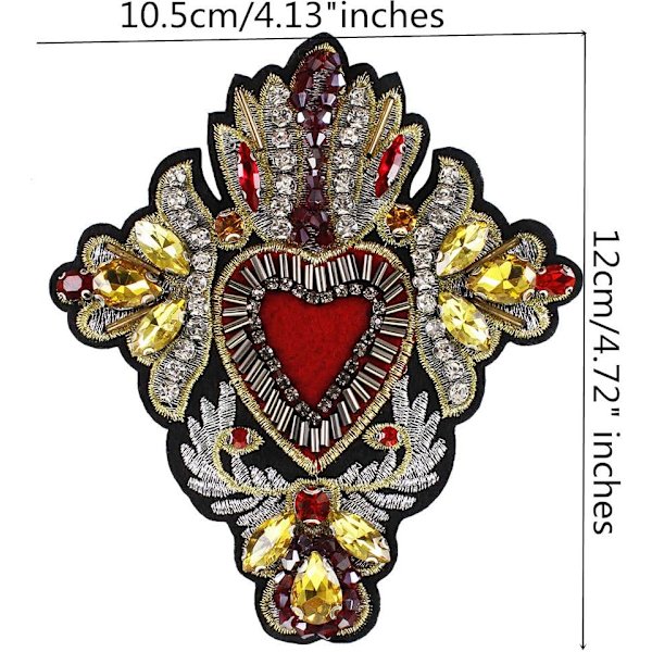 Perlebesatte krystalhjerte-rhinsten-patches (2 stk.) - DIY-broderi-applikation