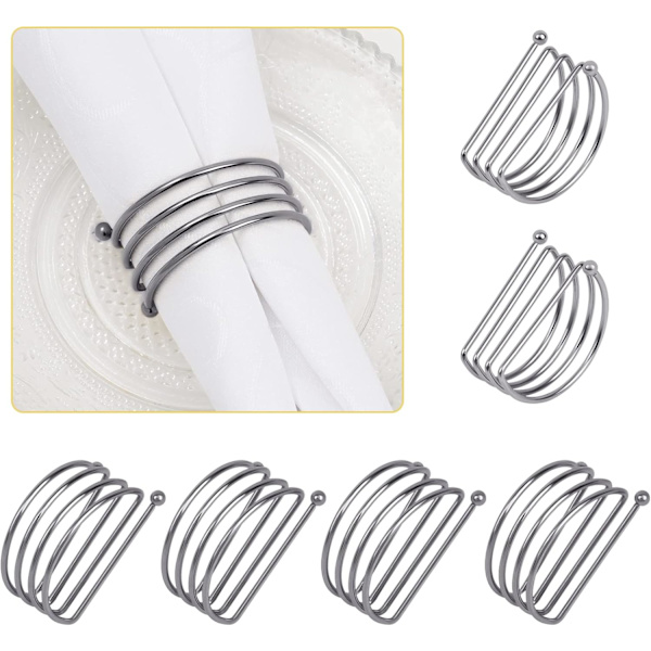 6 st. Servettringar med spiral i metall