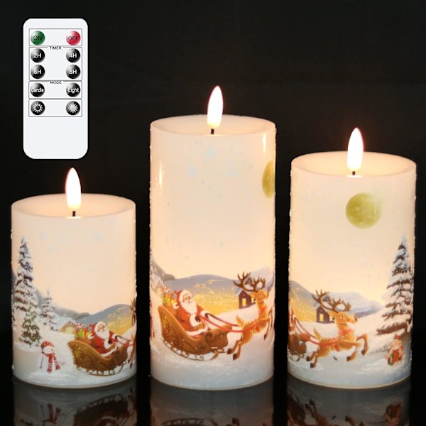 Christmas White LED Flameless Flickering Candles Battery Operated with 10-Key