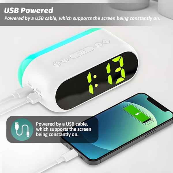 Hög ljudalarmklocka för sovrum med dynamisk RGB-nattlampa, färgglad LED-digital väckarklocka med snooze, dubbel alarm, dimmer, digital sängklocka