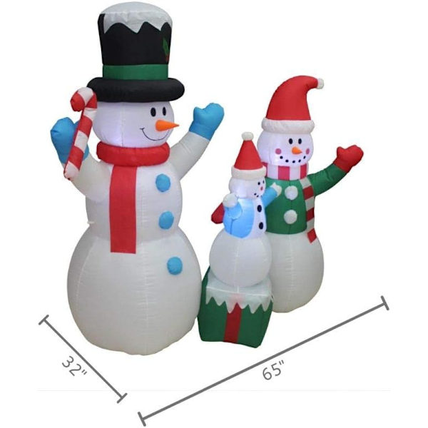 Jul oppustelig dekoration, udendørs julebelyst snemandsfamilie - barn