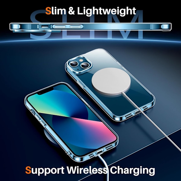 Suunniteltu iPhone 13 -kuorelle / iPhone 14 -kuorelle, [Ei kellastu] [Sotilastason suojaus] Ohuet iskunkestävät puhelinkuoret, Kirkas Kirkas