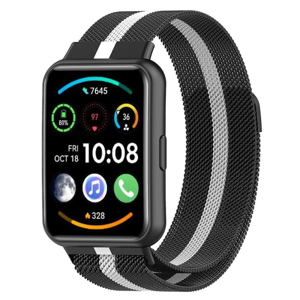 Milanese magnetisk spænde armbåndsrem til Huawei Watch Fit 2 Sports åndbar erstatningsarmbånd til Huawei Watch Fit 2 Black and white