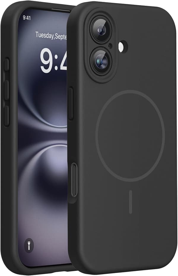 iPhone 16-kompatibelt skal - Stötsäkert flytande silikon, repsäkert mikrofiberfoder, MagSafe-kompatibelt