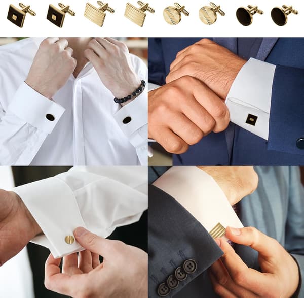 4 par manschettknappar för män Klassiska manschettknappar Mode manschettknappar Randig skiva Fyrkantiga rektangulära manschettknappar för affärsbröllopsfest presentförpackning