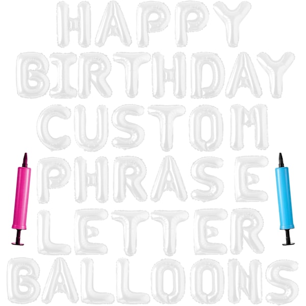 Grattis på födelsedagen Ballong Banner Anpassad Fras Ballonger bokstav 16 tum Personliga Alfabetet Bokstäver Folie Mylar Ballonger (Vit) Vit Vit