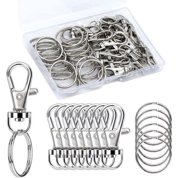 Swivel Snap Hooks med nyckelringar - 50 st premium metall hummerklor för snöre, nyckelringar och hantverk