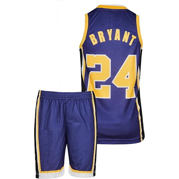 Lakers Kobe Bryant Basketball Set Svart Gul med shorts Basketfläkt (åldrar 4-13)