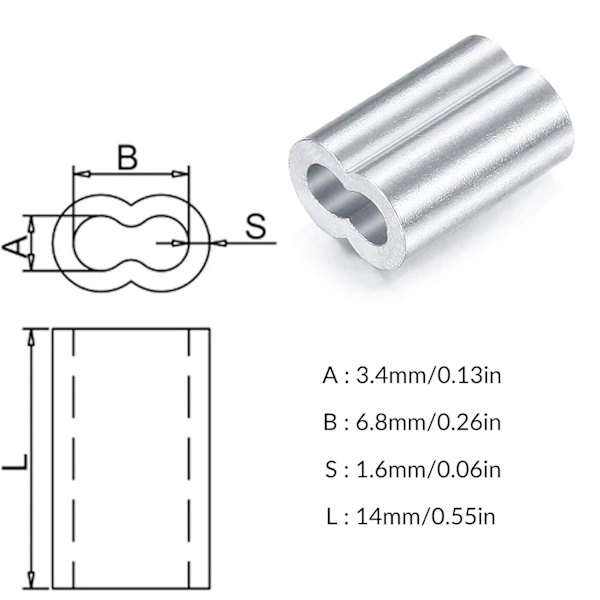 100 stk. Aluminium Crimp-Loop-Sleeve-Clips - Wire Rope Sleeves