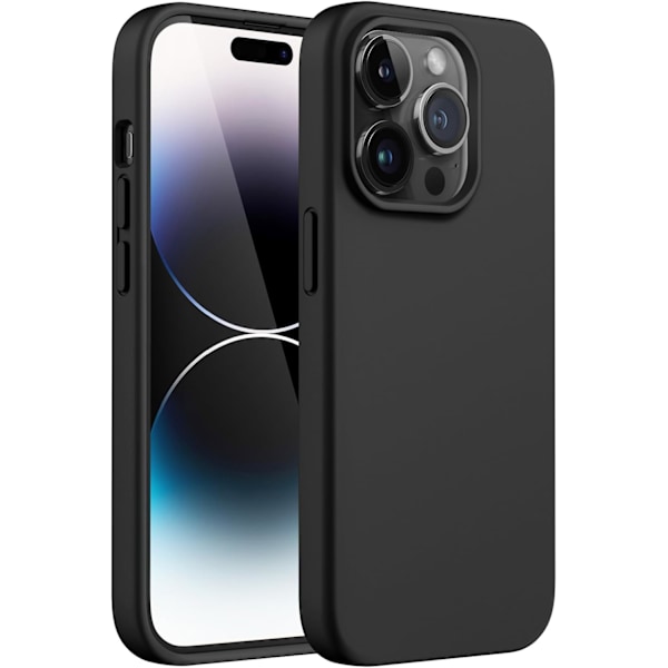 Silikonskal för iPhone 14 Pro 6.1-Ih, Siy-Mjukt Fullständigt Skyddande Mobilskal, Stötsäkert Skal med Mikrofiberfoder (Svart) Svart