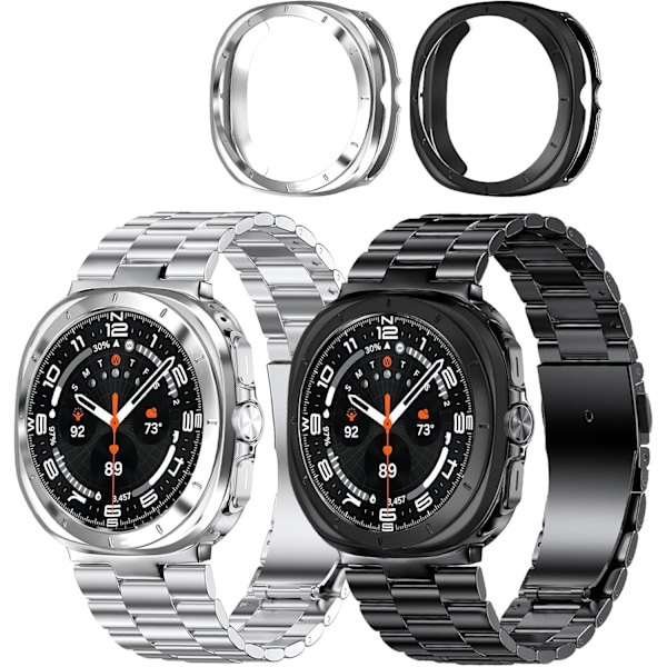 Massivt rostfritt stålarmband kompatibelt med Galaxy Watch Ultra 47mm (2024) med PC-fodral, ersättningslänk Business Executive Metal Strap för män och 2