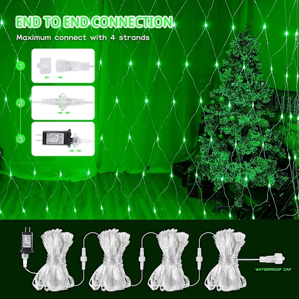 9,8ft x 6,6ft 192 LED julelysnet, 8 tilstande 30V lavspændingsnet lyskæde til juletræer, buske, bryllup, have, udendørs