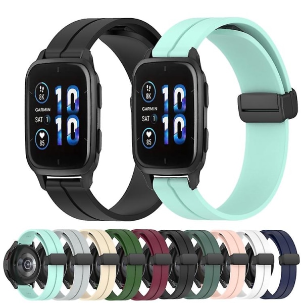 För Garmin Venu Sq 2 20mm Solid Color Magnetiskt Spänne Silikon Armbandsur GJD Olive Green