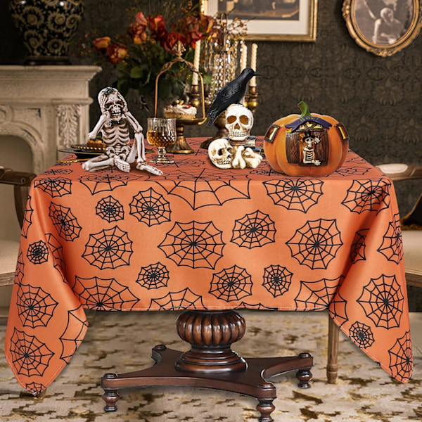 Halloween-bordsduk, rektangulær - 60x120 tommer Spier Web-bordsduk, vaskbar, krøllfri, dekorativt borddeksel for Holiay-innendørsfest, B Spi