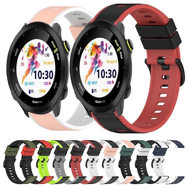 Til Garmin Forerunner 158 20mm To-farvet silikoneurrem QBN Black-White