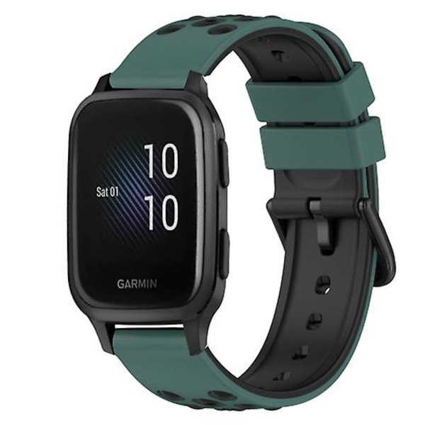 For Garmin Venu Sq 20mm To-farvet silikoneurrem LWP Olive Green - Black