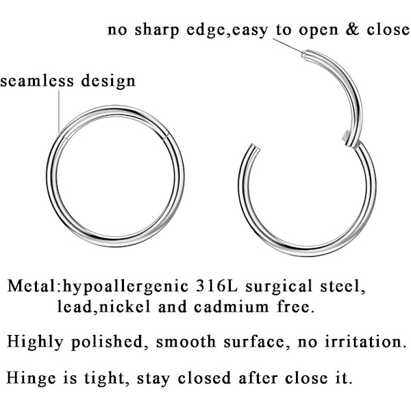 Næsering Septum Clicker, Helix Øreringe Hoop, Stål