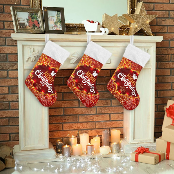 Julklapp, Personliga Julklappsstrumpor 2-pack Glad Jul med Fyverkeri 45,7 cm Julstrumpor Hängande Ornament Eldstad för B