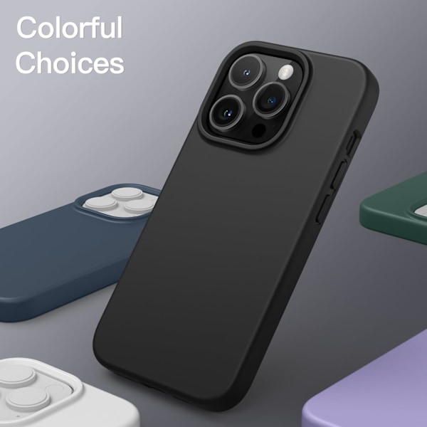 Silikonskal för iPhone 14 Pro 6.1-Ih, Siy-Mjukt Fullständigt Skyddande Mobilskal, Stötsäkert Skal med Mikrofiberfoder (Svart) Svart