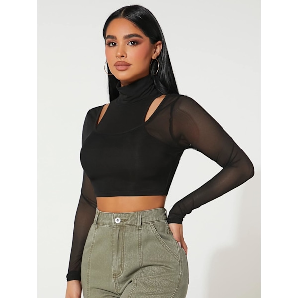 Kvinners utskårne langarmede rundhalsade Crop Top Slim