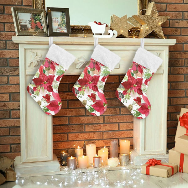 Julklapp, personliga julklappsstrumpor 2-pack Jul Vinter Julstjärna Blomma 45,7 cm Julstrumpor Hängande Ornament Ka