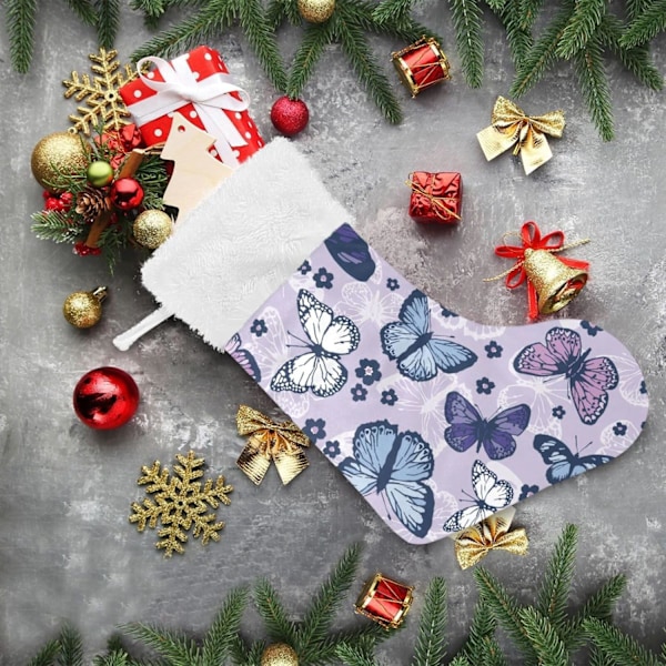 Julklapp, personliga julklappsstrumpor 2-pack Cartoon Fjäril Blommor 45,7 cm Julstrumpor Hängande Ornament Eldstad för Träd