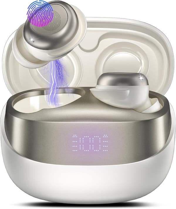 Bluetooth 5.4 Trådløse Ørepropper - Støyreduksjon, 47 timer spilletid, IPX7 Vanntett, Berøringskontroll (Hvit, 2025)