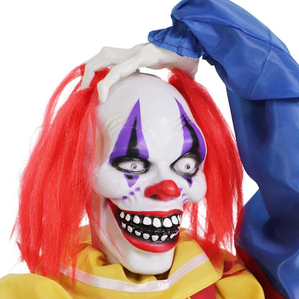 Haunted Hill Farm Pop-Up Talking Clown Head med Light-Up Eyes, Touch-Activated Animatronic för Scary Tabletop Dekoration, Creepy 14\" Clown