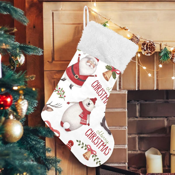 Julklapp, personliga julklappsstrumpor 2-pack Jul Tomten Isbjörn Pingvin 45,7 cm Julstrumpor Hängande Ornament K