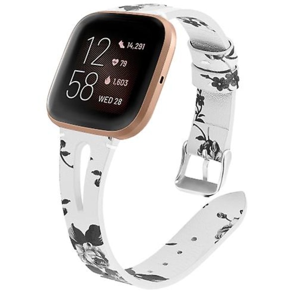 För Fitbit Versa 2 Läder Mellanöppning Klockarmband IDZ White Ash Flower