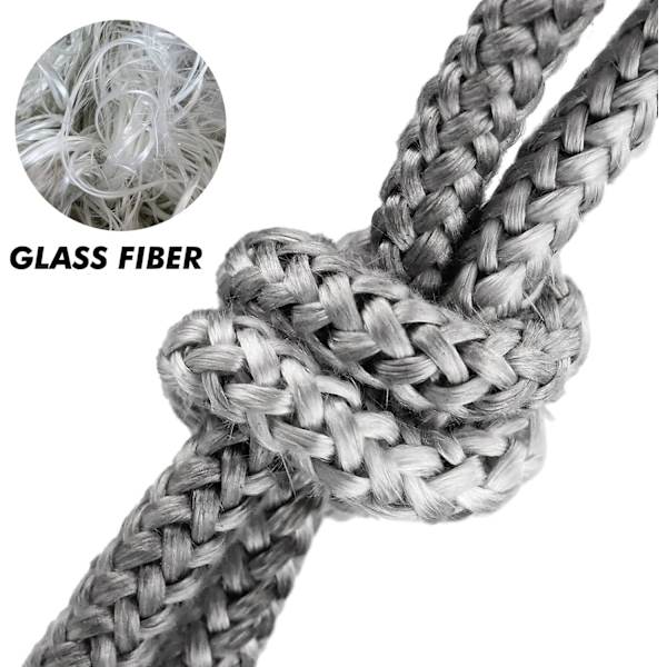 4m pejsrebsreb - Varmebestandig glasfiberkabel til pejsedøre og ovne (grå)