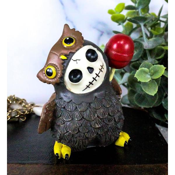 Ebros Gave Furrybones Natugle Den Store Hornugle Skelet Med Rød Slikkepind Figur 3\" Høj Furry Bones Brune Ugler Samleobjekt Ossuarium
