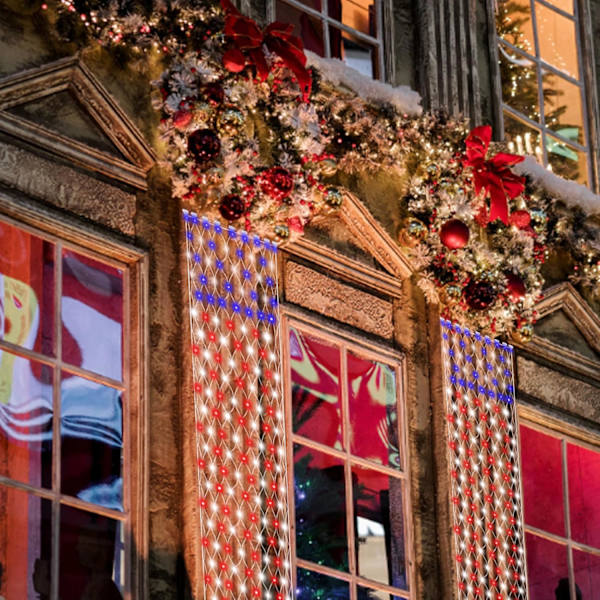 160 LED solcells amerikanska flaggljus utomhus, 6,6ft x 1,5ft fjärde juli dekorationer veranda lampor, 8 lägen röda vita och blå banderoller lampor för