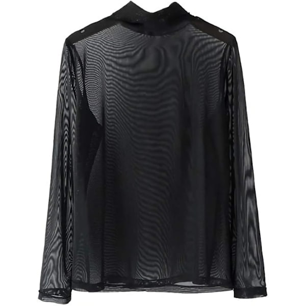 Kvinders Mesh Toppe Langærmet Gennemsigtig Gennemsigtig Bluse Sort Sexet Clubwear