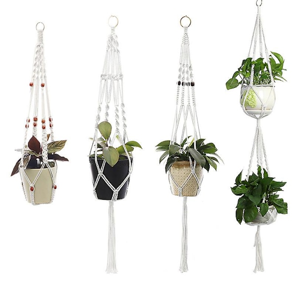 Set med 4 Macrame hängande korgar Bomullsrep hängande plantera blomkruka växt