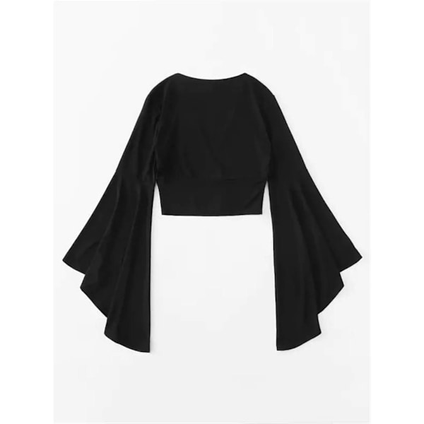 Kvinnors Plus Size V-ringad lång klockärm Surplice Crop Top Blus