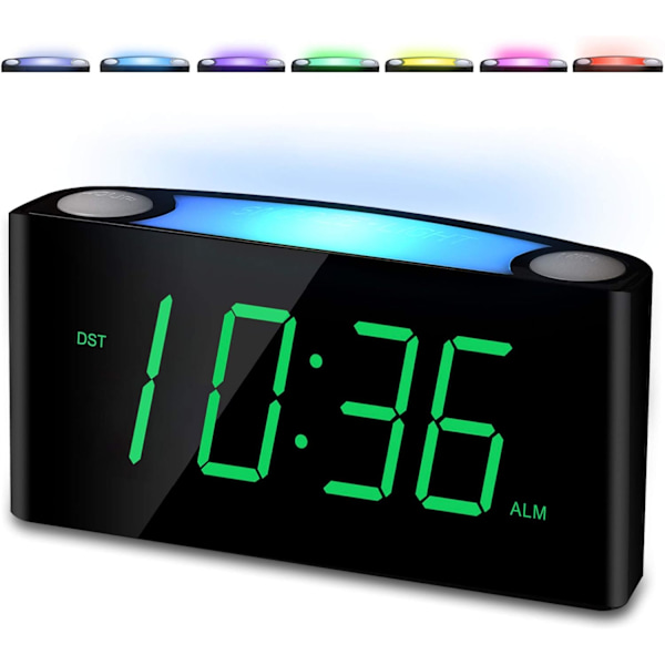 Väggklocka för sovrum, 7,5\" stor display LED-digitalklocka med 7-färgad nattlampa, USB-telefonladdare, dimmer, batteribackup, enkel att ställa in