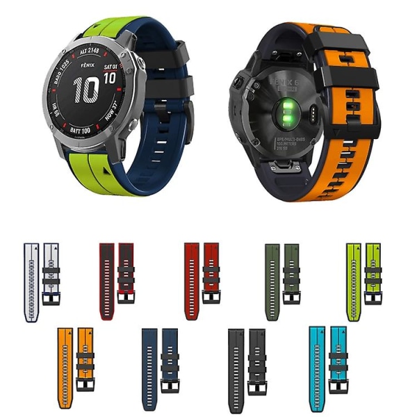 För Garmin Fenix 5x Plus 22mm Silikon Sport Tvåfärgad Klockarmband UTU Orange-Black