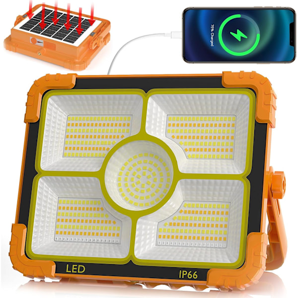 100W Bærbar Arbeidslampe - 10 000LM 466-LED Flomlys | 5 Moduser USB/Solar for Nødsituasjoner, Reparasjoner
