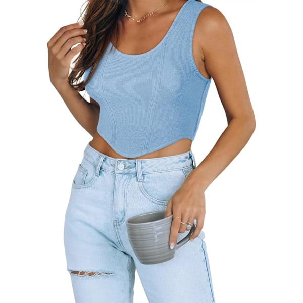 Kvinners Sexy Scoop Neckline Ermeløs Ribbet Bustier Korsett Strikkede Crop Tank Tops