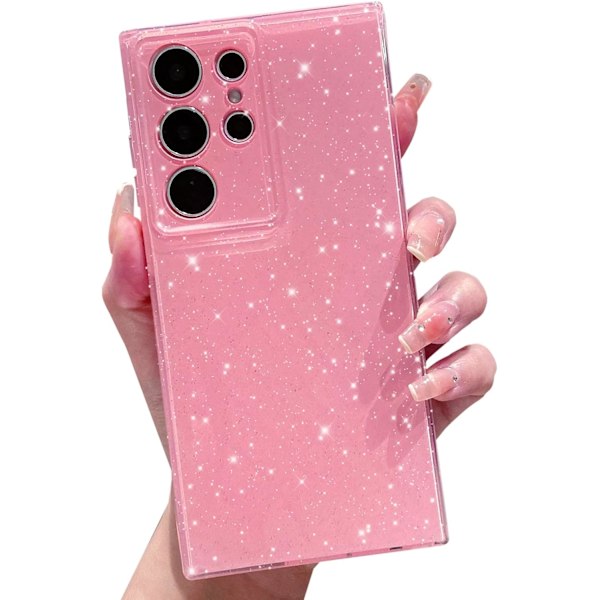 for Galaxy S24 Ultra Deksel (6.8 tommer), Søtt Glitter Glitrende Silikon Telefondeksel for Kvinner Jenter (Rosa) Rosa S24 Ultra