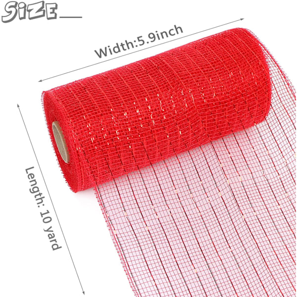 Deco Mesh 5,9 tommer x 30 fod Dekor Mesh Bånd med Metallic Foil Deco Mesh