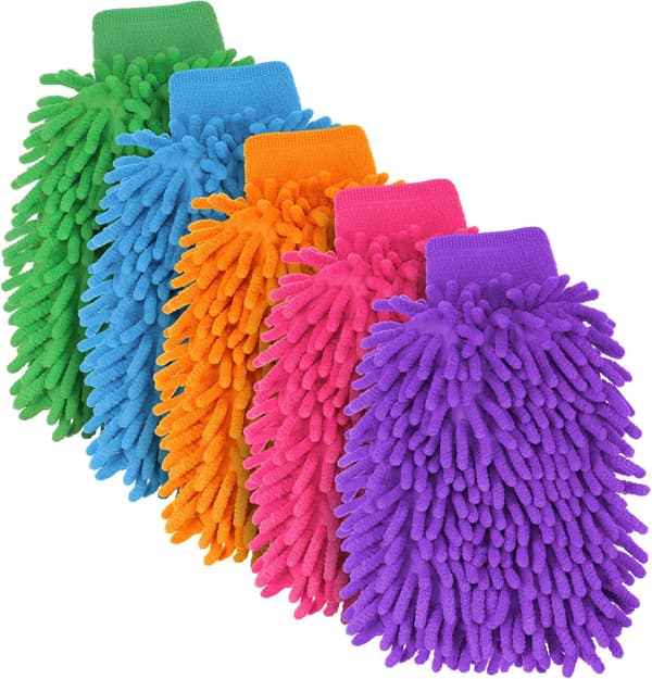 5 Stykker Bilvaskehandsker Chenille Mikrofiber Vaskehandsker Dobbeltsidet Ridsefri 5 Tilfældige