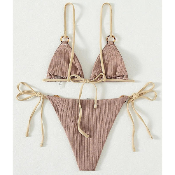 Kvinde Trekantet String Bikini Ribbet O Ring Binde Side Todelt Badetøj