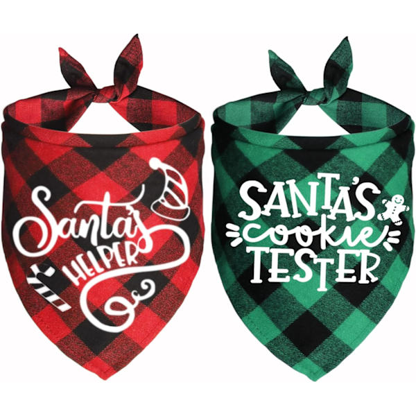 2-pack julbandanas för hundar, julbandanas för hundvalpar med julrutigt mönster
