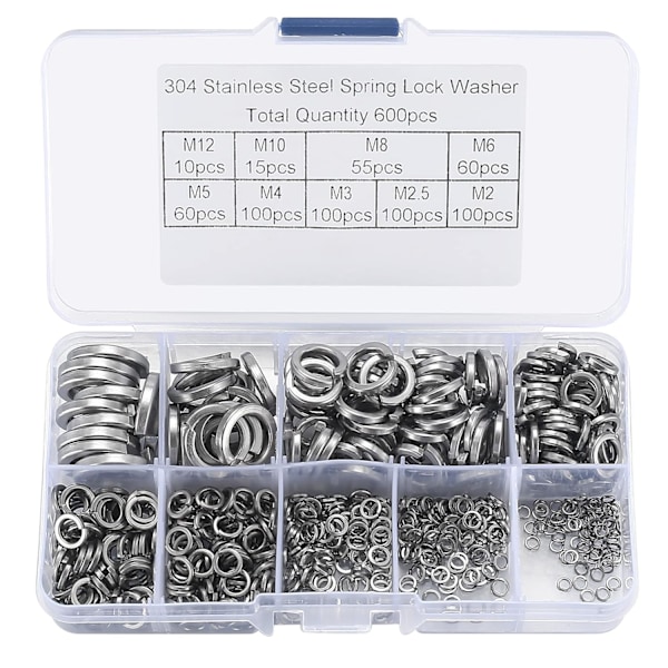 600 Pcs Stainless Steel Spring Lock Washers - DIN 127 Form B