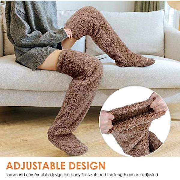 Over Knee High Fuzzy Socks - Plysj Slipper Strømper