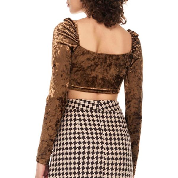 Kvinnors volang långärmad off shoulder tie up back crop top blus