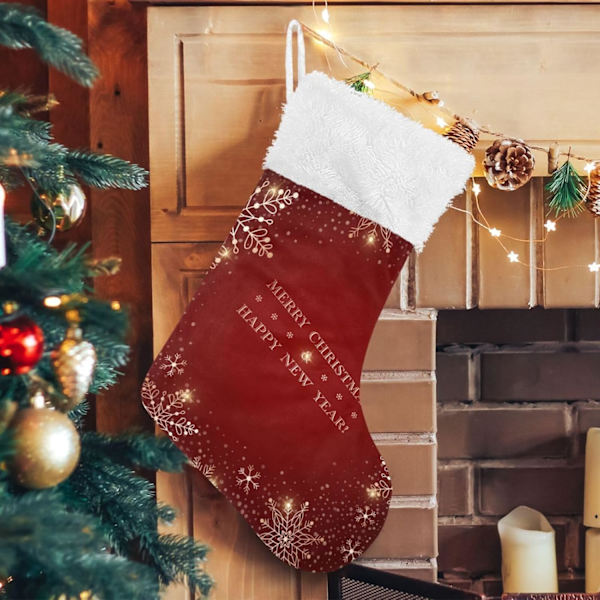 Julklapp, Personliga Julklappsstrumpor 2-pack Jul Röd Gyllene Snöflingor 45,7 cm Julstrumpor Hängande Ornament Eldstad